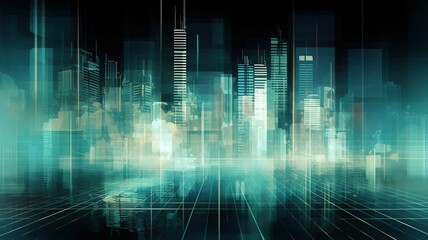Futuristic cityscape with buildings and skyscrapers in blue tones, generative AI illustration
