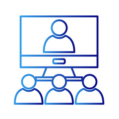 Meeting meeting icon with blue gradient outline style. training, video, leadership, chat, member, cooperation, handshake. Vector Illustration