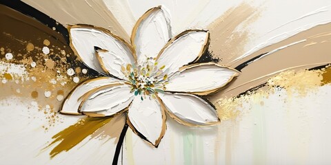 AI Generative. AI Generated. White ink oil paint flower on canvas. Artist calm peace romantic love vibe. Graphic Art