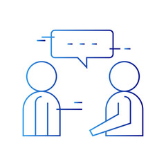 Interview meeting icon with blue gradient outline style. stroke, contract, graphic, employment, relationship, resource, web. Vector Illustration