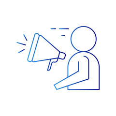 Marketing meeting icon with blue gradient outline style. information, mobile, computer, research, outline, idea, blog. Vector Illustration