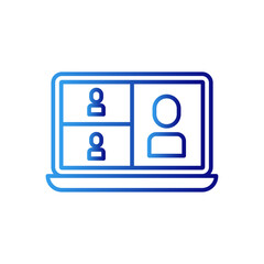 Online meeting meeting icon with blue gradient outline style. screen, room, connection, presentation, set, social, cam. Vector Illustration