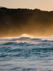 Beautiful golden light on the beach shore.