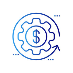 Financial management crisis management icon with blue gradient outline style. application, pay, risk, collection, development, process, idea. Vector Illustration