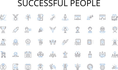 Successful people line icons collection. PropTech, Disruption, Automation, Innovation, Sustainability, Blockchain, Virtualization vector and linear illustration. Communication,Simplification