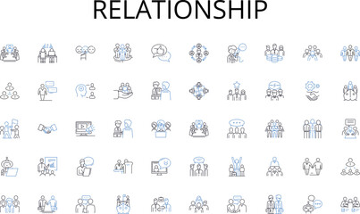 Relationship line icons collection. Online, E-commerce, Boutique, Shopping, Fashion, Clothing, Accessories vector and linear illustration. Retail,Style,Trendy outline signs set