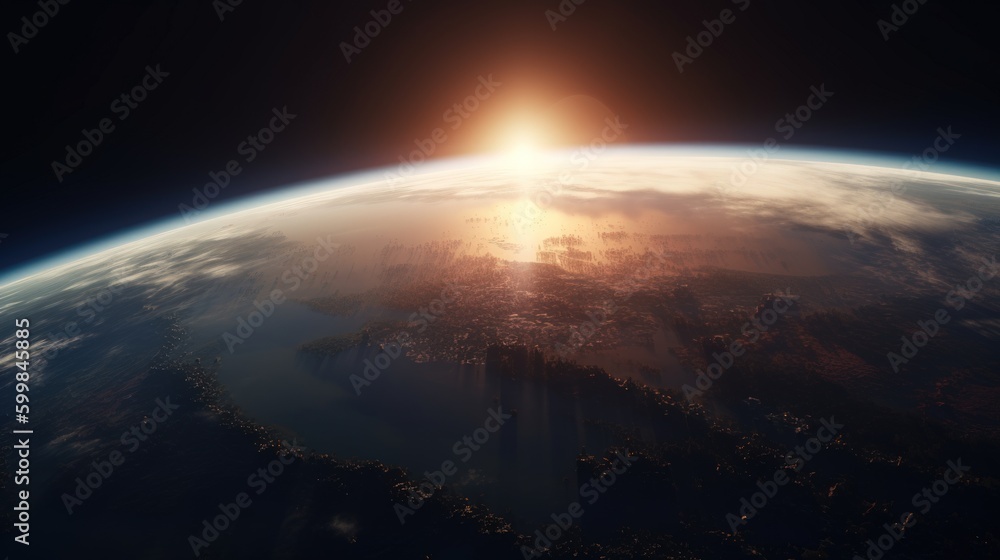 Wall mural image of earth from outer space. generative ai