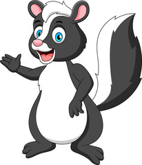 Cartoon illustration of a cute skunk smiling