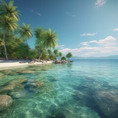 Fototapeta na wymiar Beach with palm trees, generative ai