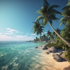 Fototapeta na wymiar Beach with palm trees, generative ai