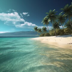Naklejka na ściany i meble Beach with palm trees, generative ai