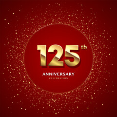 125th anniversary logo with gold numbers and glitter isolated on a red background