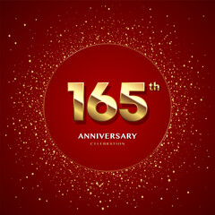 165th anniversary logo with gold numbers and glitter isolated on a red background