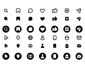 black and white icons set