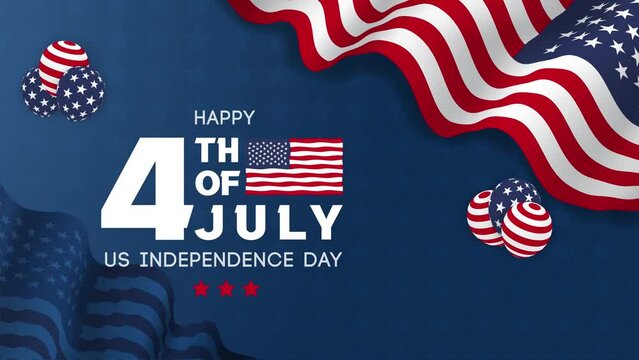 US Independence Day 4th July banner with waving flag and balloons illustration