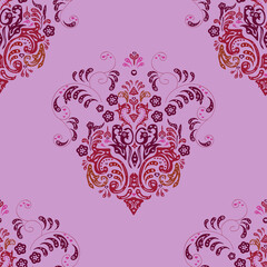 Seamless pattern with interesting doodles on colorfil background.