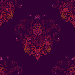 Seamless pattern with interesting doodles on colorfil background.