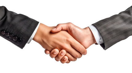 Businessman hands shake partnership success. Transparent isolated background. AI generated