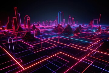 Neon lights floating in the night sky with generative AI