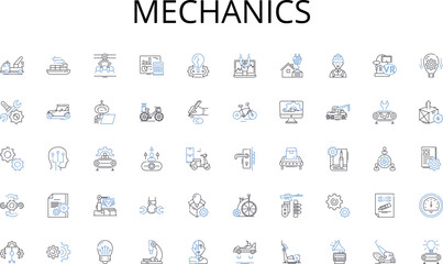 Mechanics line icons collection. Modern, Rustic, Chic, Elegant, Minimalist, Wood, Glass vector and linear illustration. Marble,Round,Square outline signs set