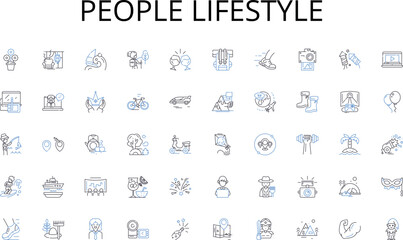 People lifestyle line icons collection. Hospitality, Catering, Maintenance, Healthcare, Delivery, Cleaning, Transportation vector and linear illustration. Tourism,Pet care,Consulting outline signs set