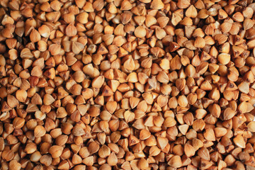 Roasted buckwheat grains as a natural organic food background