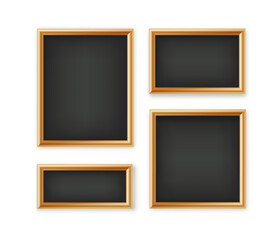 Signboards in a wooden frame hanging . Restaurant menu board. School vector chalkboard, writing surface for text or drawing. Blank advertising or presentation boards. Vector.