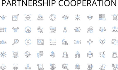 Partnership cooperation line icons collection. Promotions, Viral, Influencer, Creative, Contextual, Interactive, Incentive vector and linear illustration. Personalized,Guerrilla,Gamification outline