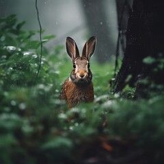 Wild Rabbit in Rain Forest, Image Ai Generated
