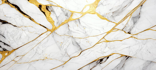 Golden and white marble background, solid. Generative AI
