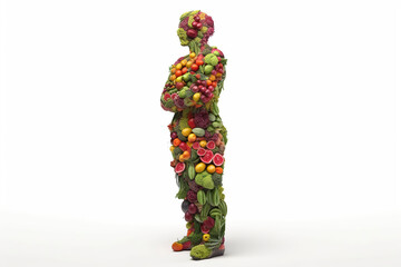Fototapeta na wymiar Human body made of healthy Food eating on white background, Diet for health with product, balance, meal planning, mindful eating, AI Generative.