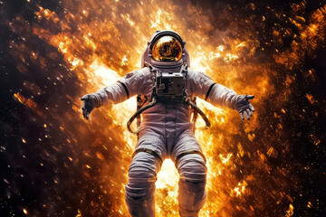 Obraz premium Astronaut in outer space over the planet Earth. AI