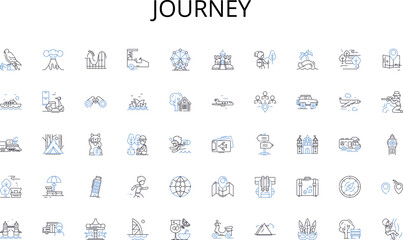 Journey line icons collection. Strategy, Leadership, Goals, Sales, Revenue, Targets, Teamwork vector and linear illustration. Motivation,Performance,Negotiation outline signs set