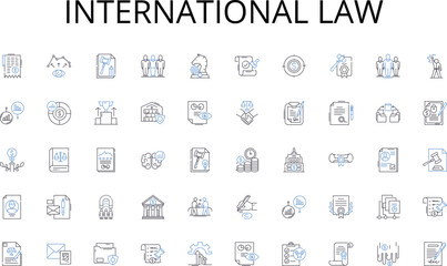International law line icons collection. Assistance, Helpdesk, Solutions, Service, Maintenance, Repair, Troubleshooting vector and linear illustration. Upgrade,IT,Remote outline signs set