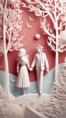 Lover and couple paper cut art with nature background. Generative AI