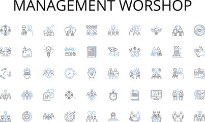 Management worshop line icons collection. Serene, Humid , Tranquil, Breezy, Clammy, Cloudy, Crisp vector and linear illustration. Smoggy,Fresh,Hazy outline signs set