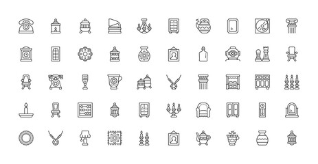Museum icons set in simple style. Antique, culture and vintage symbols set collection vector illustration 