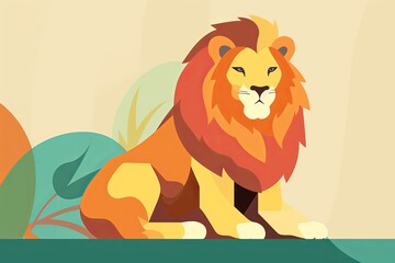 Flat design matisse style lion from generative ai