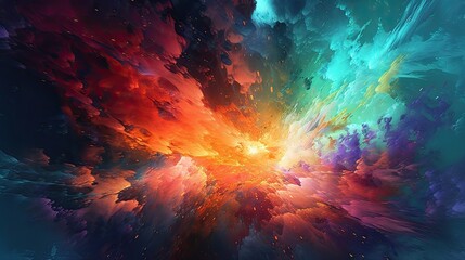 Obraz na płótnie Canvas A colorful, beautiful and surreal cosmic landscape background with stars and galaxies. Generative AI