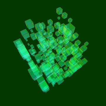 Green semi transparent 3D cubes pattern on black
