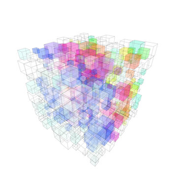 Multicolored 3D cube pattern, transparent