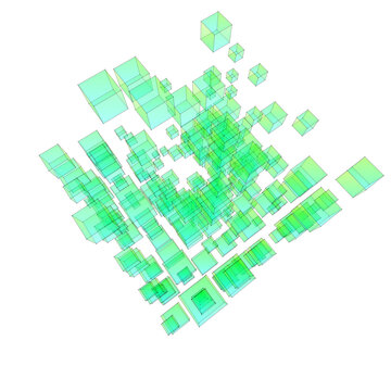 Semi transparent green 3D cubes pattern on white
