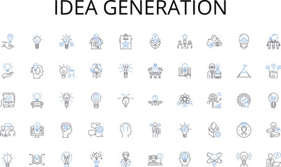 Idea generation line icons collection. Encryption, Firewall, Malware, Cybersecurity, Hacking, Viruses, Privacy vector and linear illustration. Data,Phishing,DDoS outline signs set