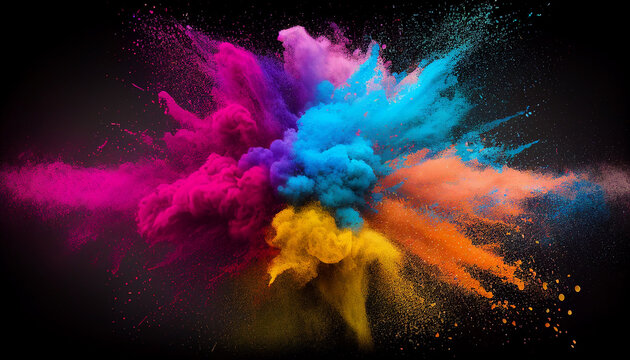 colorful holi paint powder explosion festival background. Generative AI