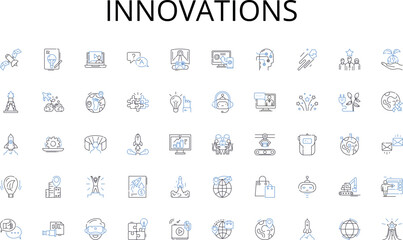 Innovations line icons collection. Database, Nerking, E-commerce, Analytics, Security, Integration, Technology vector and linear illustration. Automation,Communication,Infrastructure outline signs set