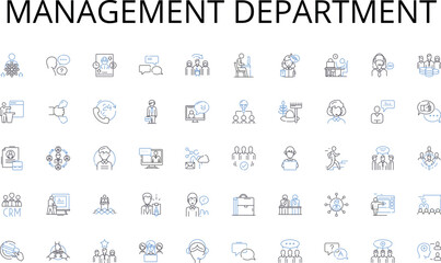 Management department line icons collection. Short, Long, Tall, Petite, Miniature, Elongated, Stretched vector and linear illustration. Stunted,Svelte,Lanky outline signs set