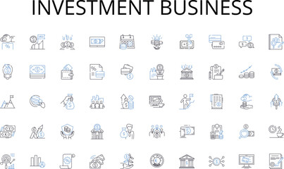Investment business line icons collection. Teamwork, Strategy, Unity, Proficiency, Vision, Growth, Efficiency vector and linear illustration. Innovation,Ambition,Nerking outline signs set