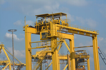inside of port with crane and container