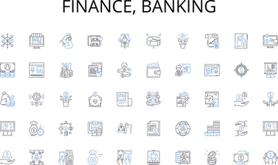 Finance, banking line icons collection. Dictatorship, Oligarchy, Autocracy, Totalitarianism, Authoritarianism, Junta, Monarchy vector and linear illustration. Despotism,Fascism,Communism outline signs