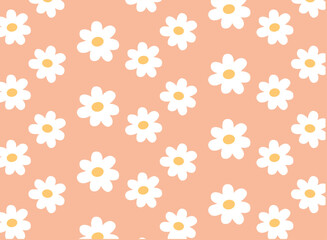 Daisy Flower Spring  Seamless Pattern  On Pink Vintage Background. And Daisy Icons
